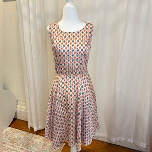 Cremieux Red and White Patterned Midi Dress